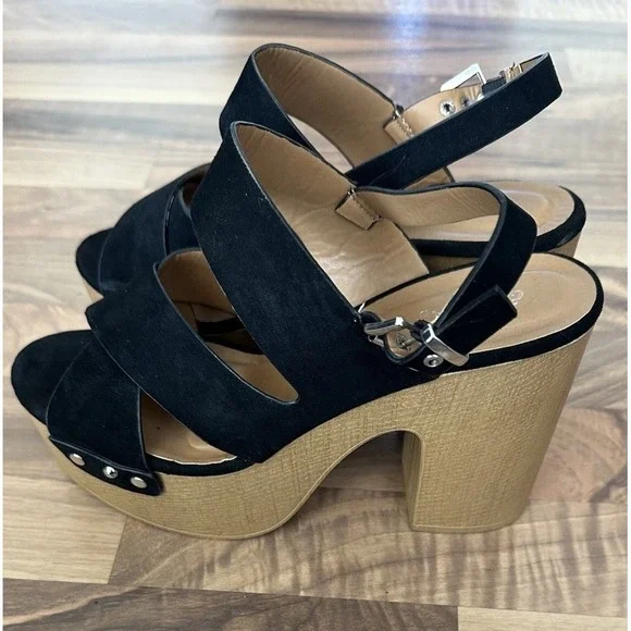 Womens Chunky Heel Sandals Size 8 Platform Clog Suede Boho Black Brown Festival - Picture 4 of 10